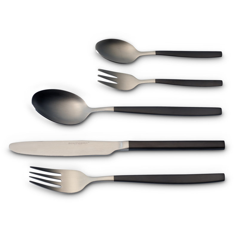 Positano 30 Piece Cutlery Set, Service for 6, Silver/Black