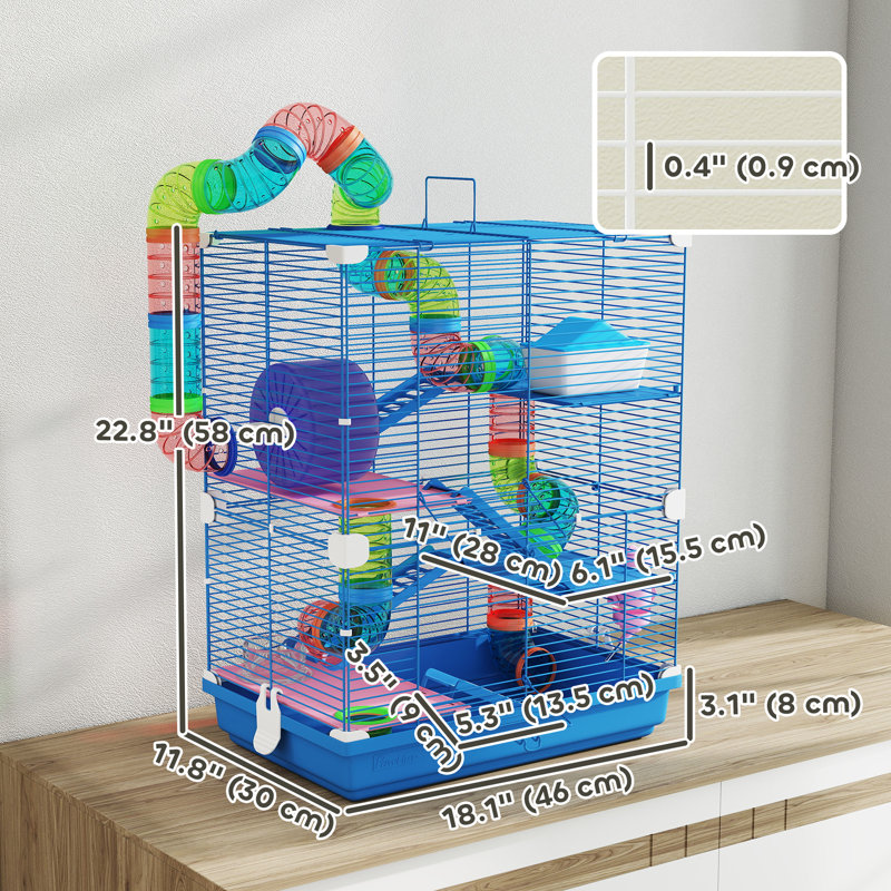 Cage à hamster 5 niveaux, transporteur d'animaux portable, bleu