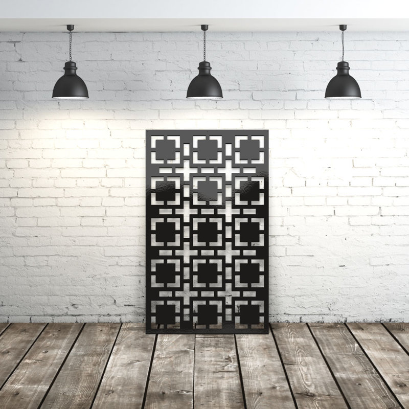 Panneau d'intimité géométrique en aluminium découpé au laser de style carré géométrique 3, art mural extérieur en métal thermolaqué, cloison de clôture décorative