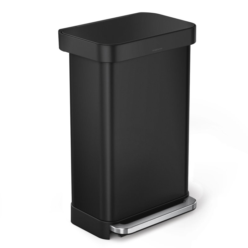 simplehuman 45 Liter / 12 Gallon Rectangular Hands-Free Kitchen Step Trash Can, Matte Black Steel