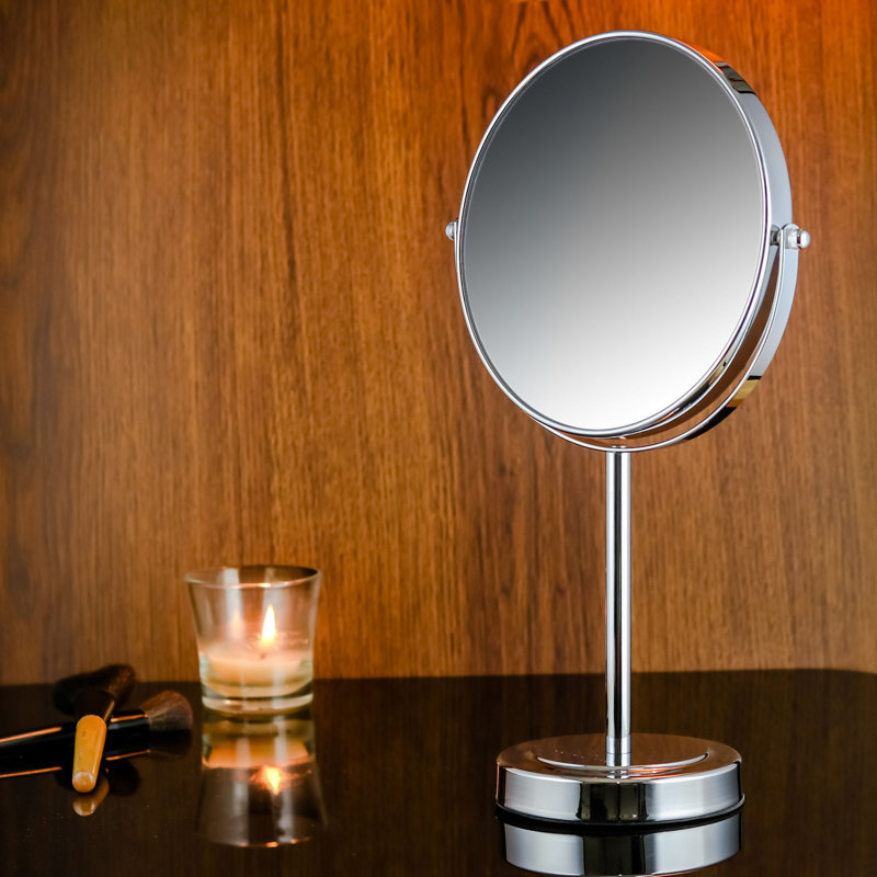 OVENTE 8" Tabletop Makeup Mirror with 1X/7X Magnification, 360° Swivel Design and Double-Sided Free-Standing Vanity Mirror Perfect for Bathroom, Bedroom, Office & Travel, Polished Chrome MNLMT80CH1X7X