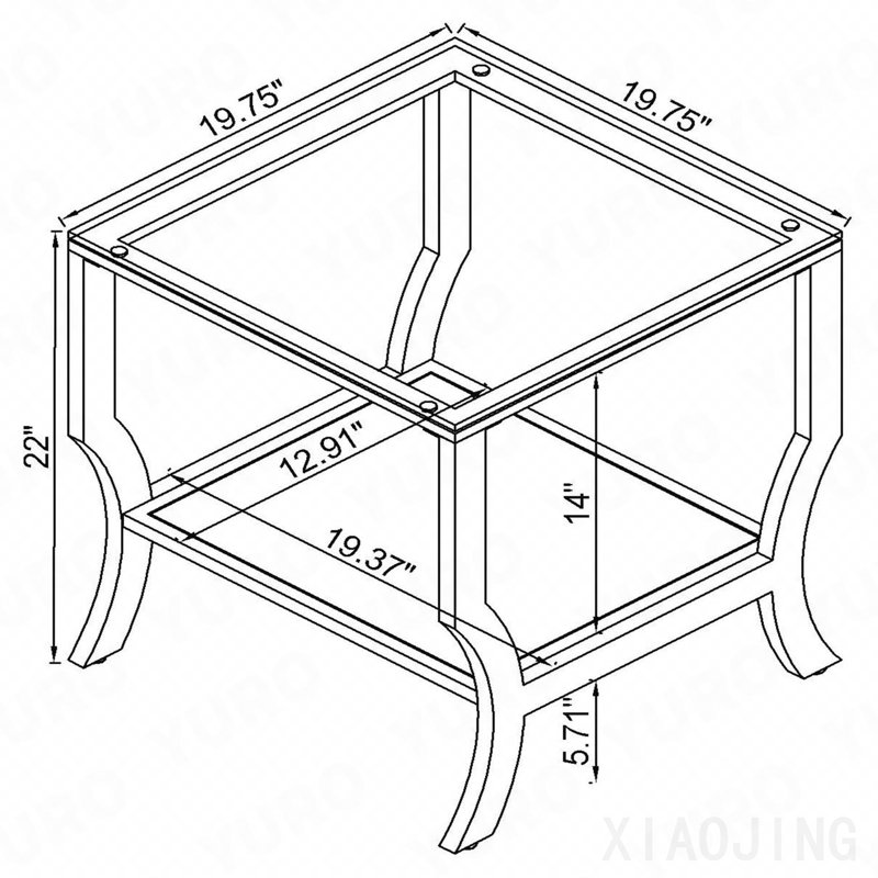 Table de bout carrée en verre chromé