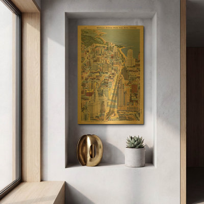 'Michigan Avenue North from River Chicago' By Wild Apple Portfolio Gold Metal Wall Art, 12" x 16"