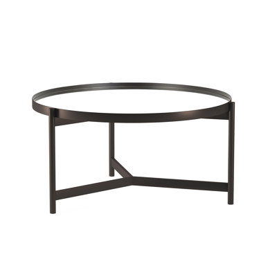 Mazzo 36" Black Glass And Steel Round Coffee Table