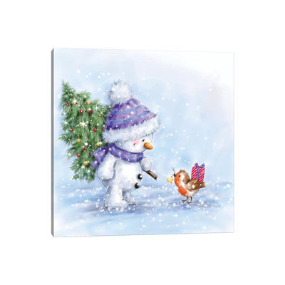 Snowman And Robin VII by MAKIKO - Wrapped Canvas Print