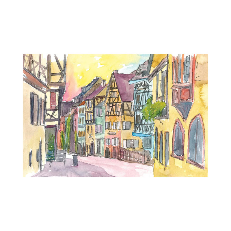 Pure Romantic In Historical Riquewihr France Old Town Street Scene by Markus & Martina Bleichner - Wrapped Canvas Painting