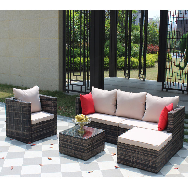 Ensemble de meubles de patio 4 pièces, Brun, Blanc