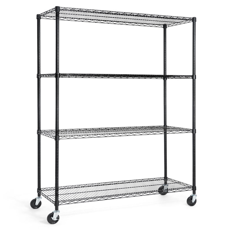 Tablette NSF de qualité commerciale à 4 niveaux avec roues et pieds de nivellement, 48 po x 18 po x 76 po, 4