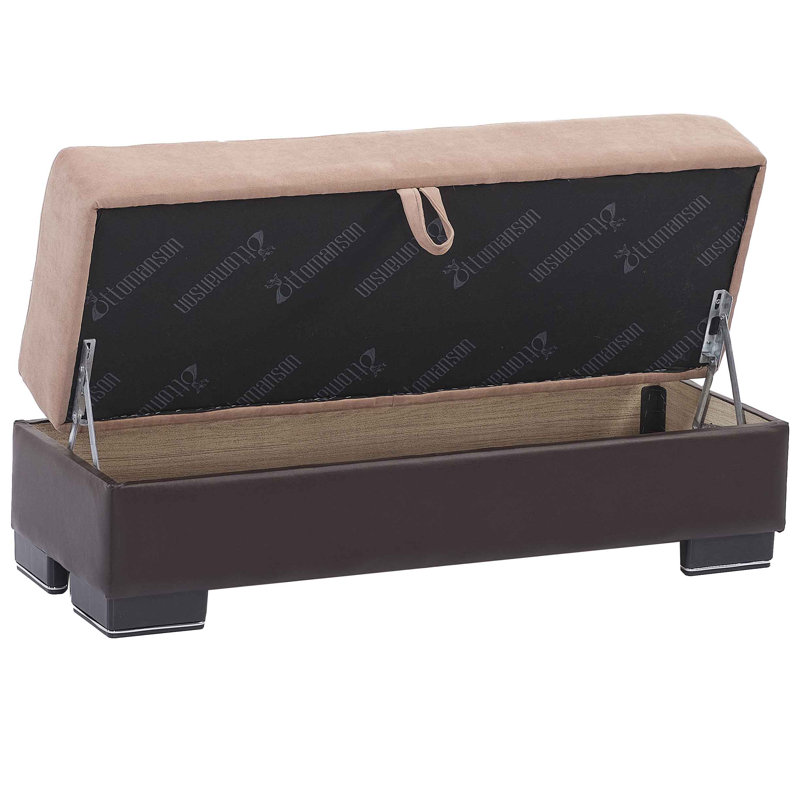 Legacy Fabric Upholstered Ottoman with Storage, Beige/Brown Chenille