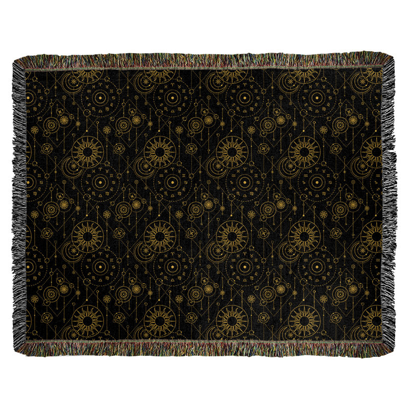 Couverture en coton tissé Katelyn Elizabeth Astrology, l 37 po x L 52 po, Noir / or