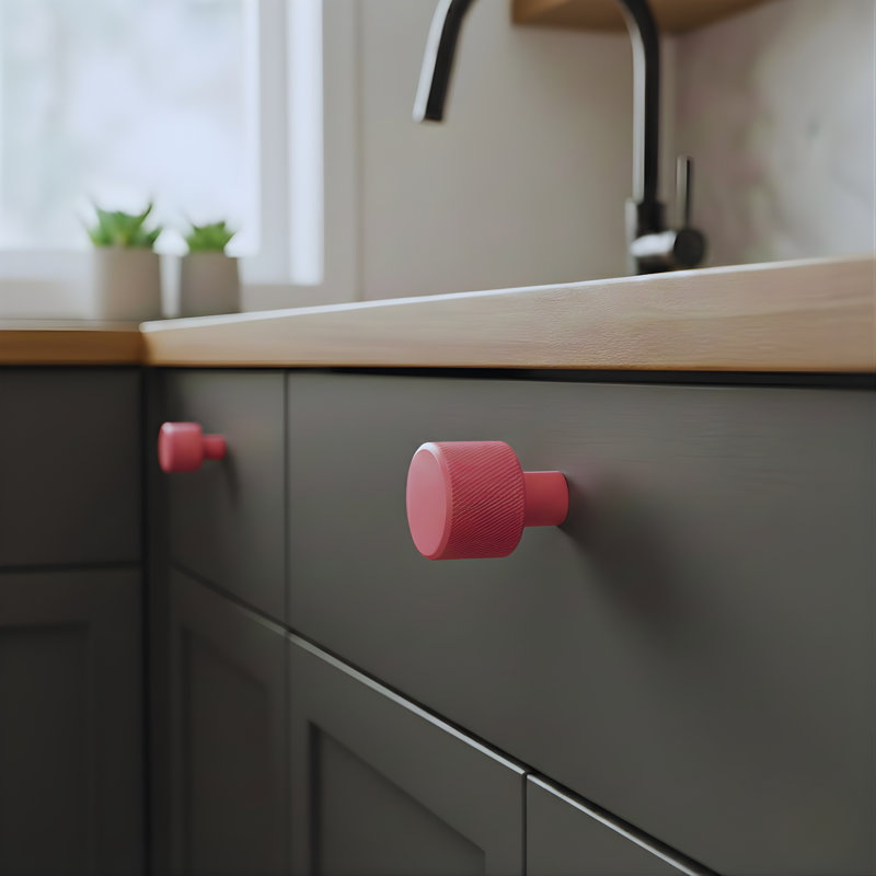 ROUS Hardware Knurled Round Cabinet Knob – Solid Aluminum Drawer Knob, Matte Finish, Blush (Pink) 1-Count, Blush (Pink)