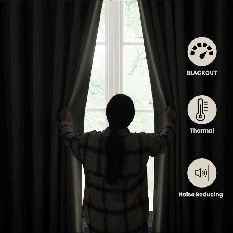 Linen Blend Blackout Curtain Panel Pair, 168cm Width x 183cm Drop, Mink