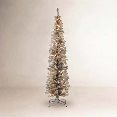 Silver Pre-Lit Pine Christmas Tree