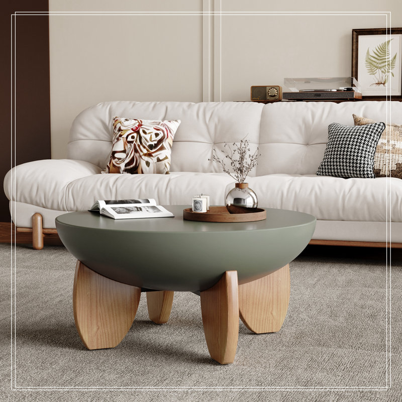 Rond Emagene avec pieds en bois, Olive