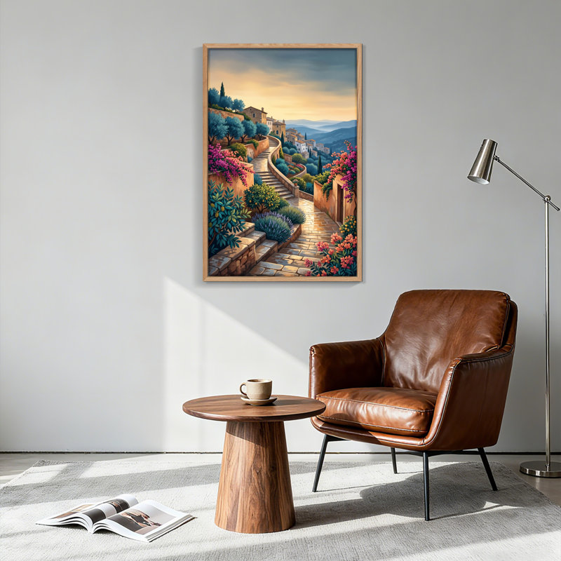 Ensemble de 1 tableau sur toile représentant un paysage méditerranéen, 24"H x 18"W, Natural
