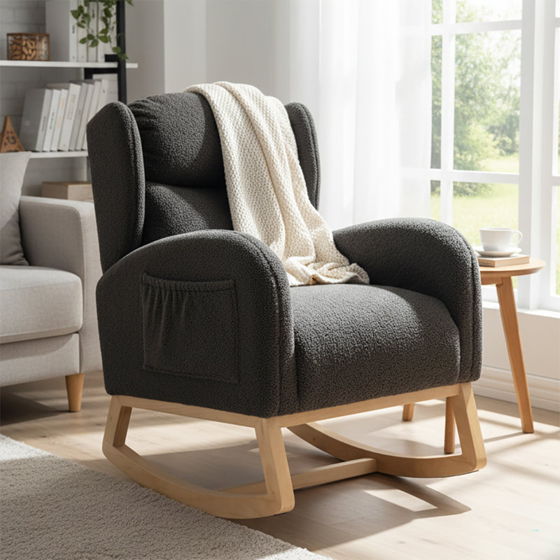 Chaise berçante à oreilles rembourrée Classic, Gris foncé