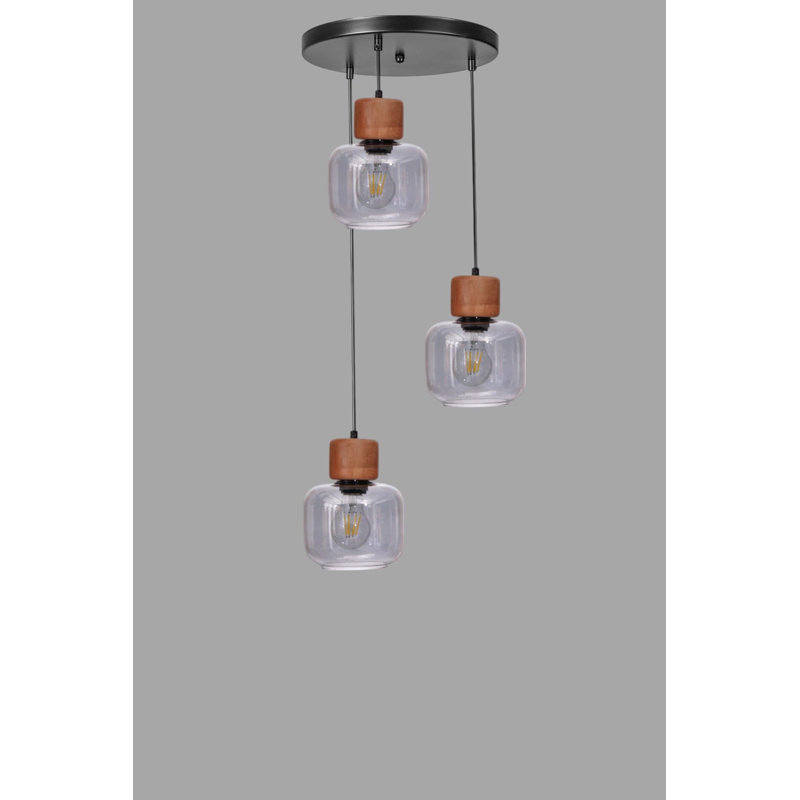 Lustre, 3 niveaux, Gris / chêne / noir, Trois lumières