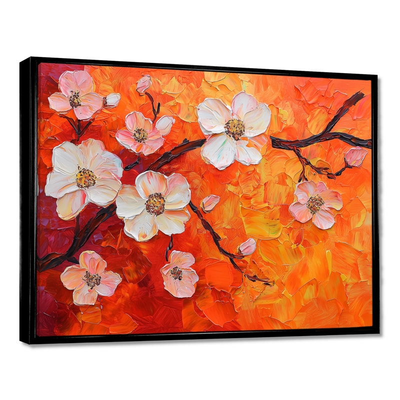 Coucher de soleil sur les fleurs de pommier I, Noir, H 12 po x l 20 po, Reproduction avec cadre flottant
