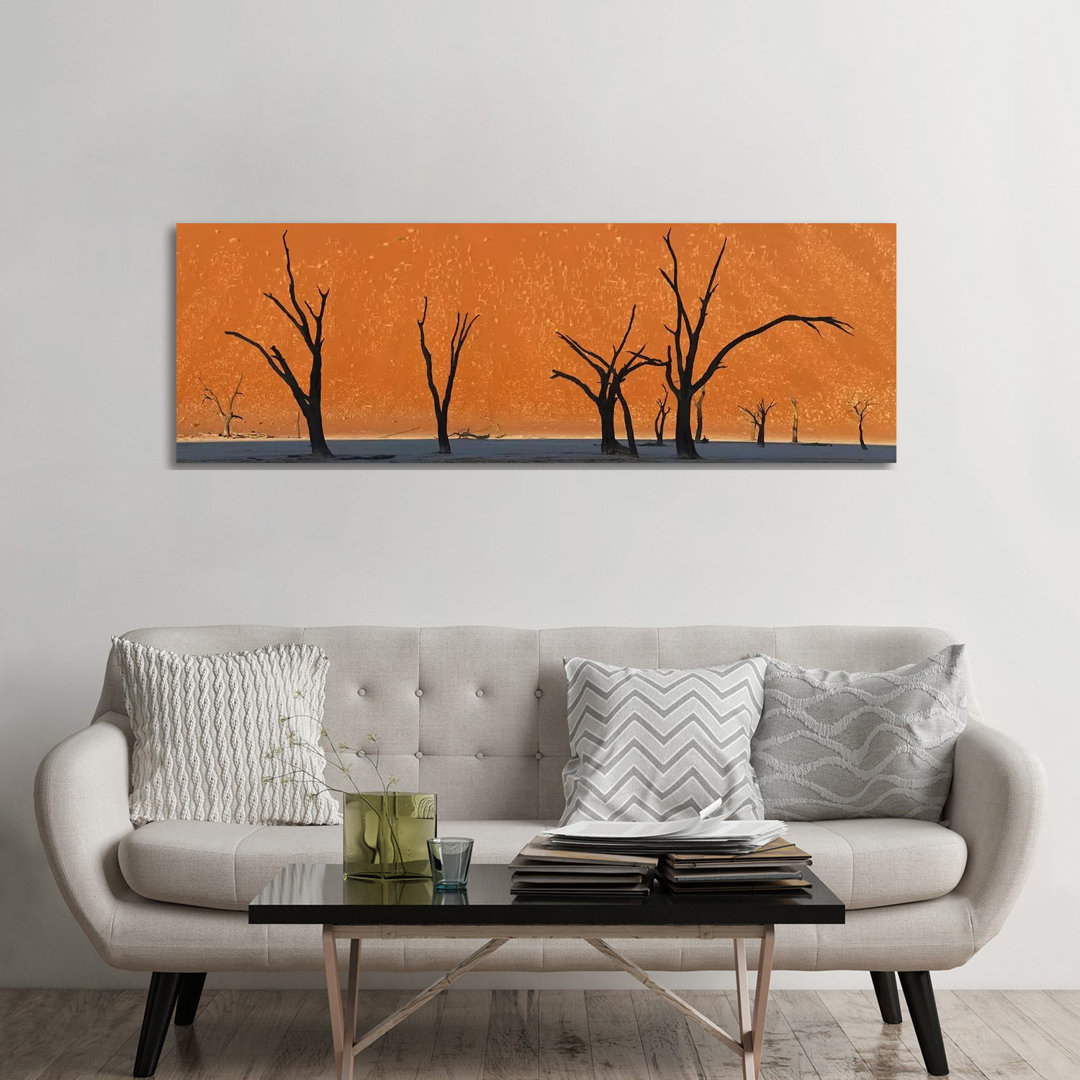 Dead Trees by Red Sand Dunes, Dead Vlei, Namib-Naukluft National Park, Namibia - Wrapped Canvas Panoramic Painting