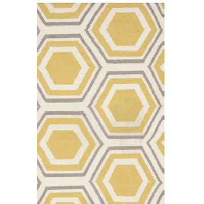 Tapis jaune / beige en laine tissé à la main Robby