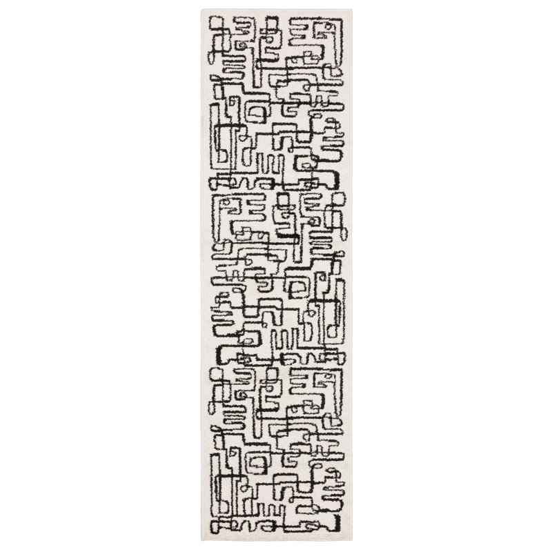 Tapis beige / noir moderne Hennings, Tapis de couloir de 2 pi x 7 pi