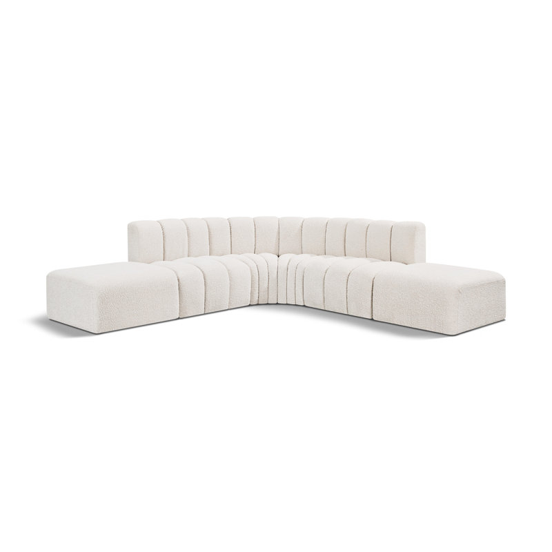 Issic Upholstered Curved Sectional with Ottoman Reversible, Cream Boucle Fabric