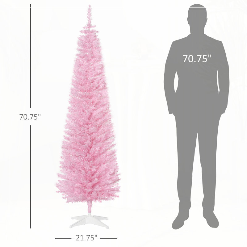 Arbre de Noël festif au crayon rose, H 5,9 pi, Rose/Blanc