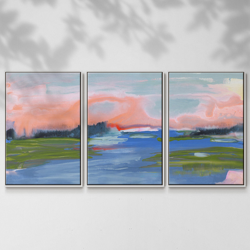 Kattskill Bay - 3 pièces, reproduction sur toile, H 36 po x l 75 po x P 2 po, Blanc