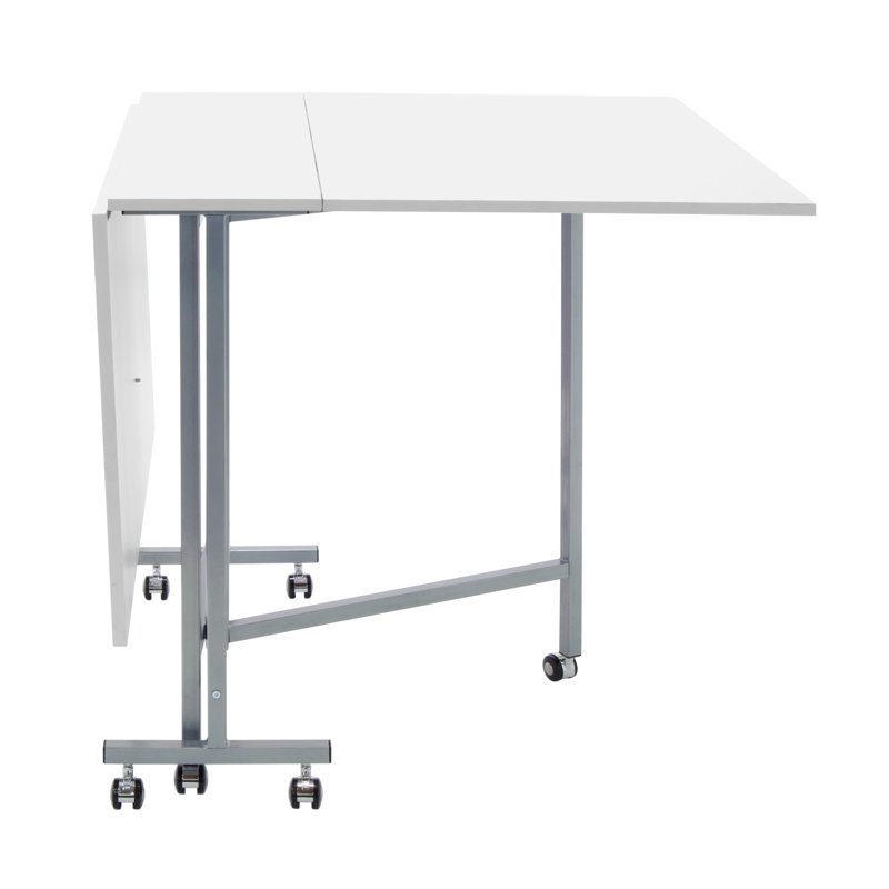 Sew Ready Silver White Folding Craft Table with Locking Wheels