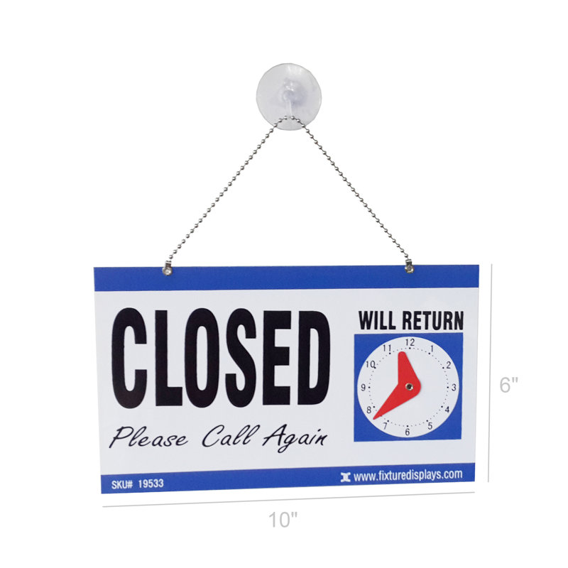 Fixturedisplays® Window Sign Reversible Open Sign Closed Sign Door Sign Suction Cup & Chain 19533
