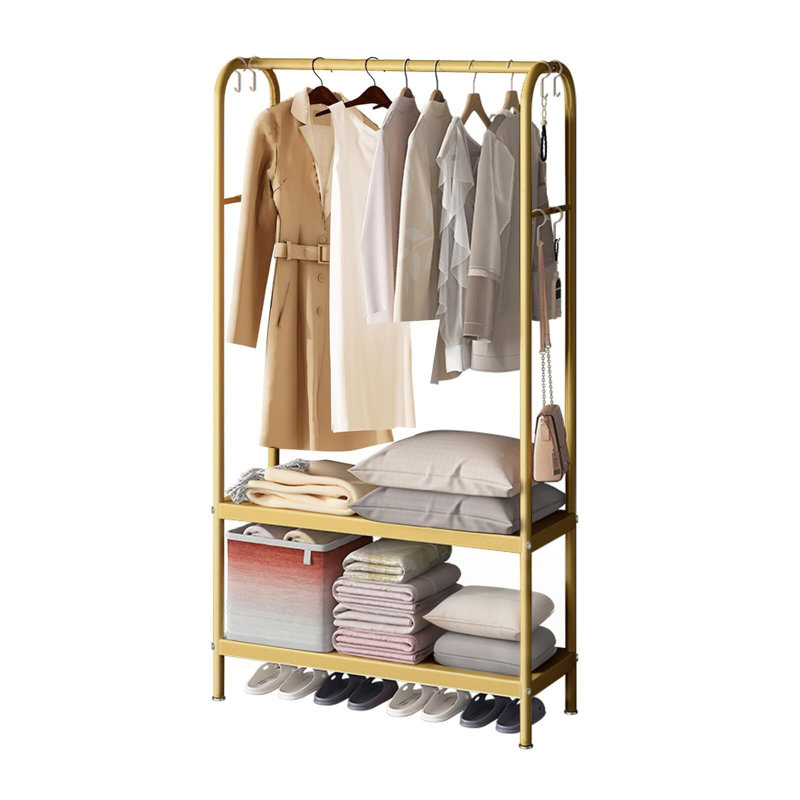 Portant à vêtements robuste avec support et porte-vêtements, Doré