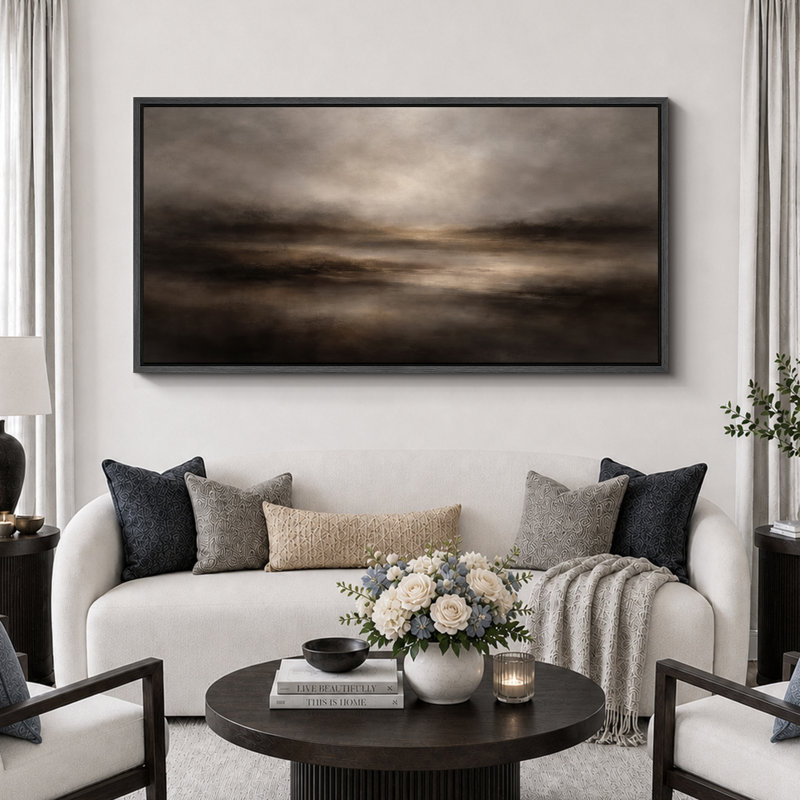 Abstrait, horizon neutre neutre, œuvre d'art sur toile encadrée, impression de giclée sur toile encadrée, Cadre noir