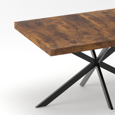Table de salle à manger rectangulaire de 55,11 po à 70,86 po avec plateau en bois antique et plaque en relief de même couleur, avec boîte de rangement, convient aux salles à manger, aux cuisines et aux salons
