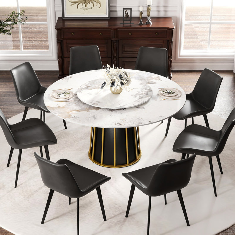 Table ronde moderne 57,4 po - Base en pierre frittée et base en fer 31,5 po pour 6 à 8 personnes