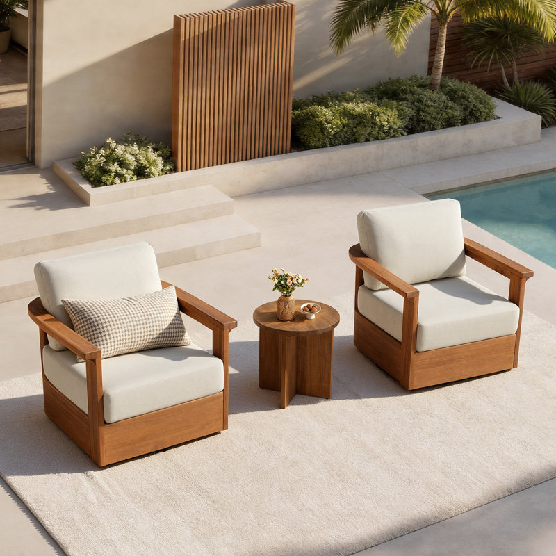 Solid Wood Swivel Patio Conversation Set