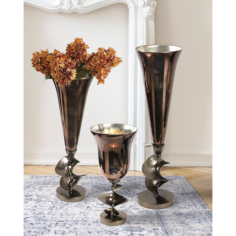 Celeste Trumpet Display Vase with Aluminum Base, 24" H x 7" W x 7" D