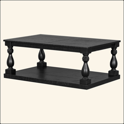 Vintage Coffee Table Featuring Artistic Vase Column Legs And Luxurious Pine Veneer For Timeless Charm,Suitable For Living Room, Study Room
