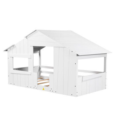 Wood House Bed With Roof