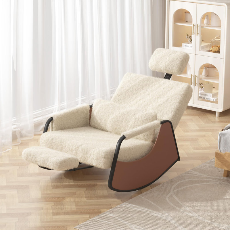 Chaise berçante avec repose-pieds rétractable et dossier réglable, Brun, Blanc