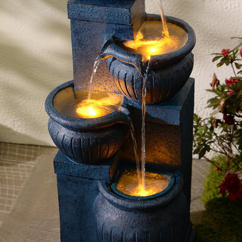 Weather Resistant Cascade Fountain with Light, Navy