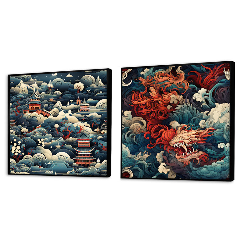 Otwell - Ensemble de 2 collages abstraits carrés, Cadre flottant noir, H 16 po x l 33 po
