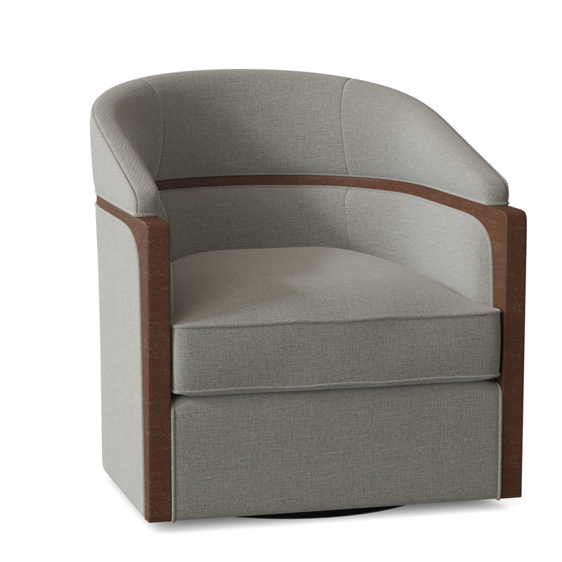Forester 29" W Swivel Barrel Chair, Walnut, 7602 Cream