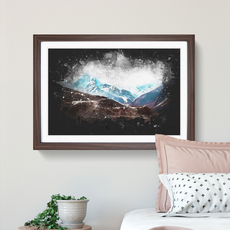 Mount Everest in the Himalayas - Picture Frame Painting Print, 62cm H x 87cm W x 2cm D, Walnut Framed