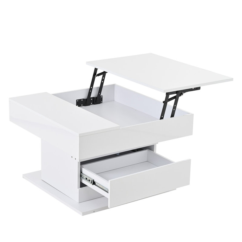 Table basse rotative à 360 ° avec plateau relevable et rangement de tiroir
