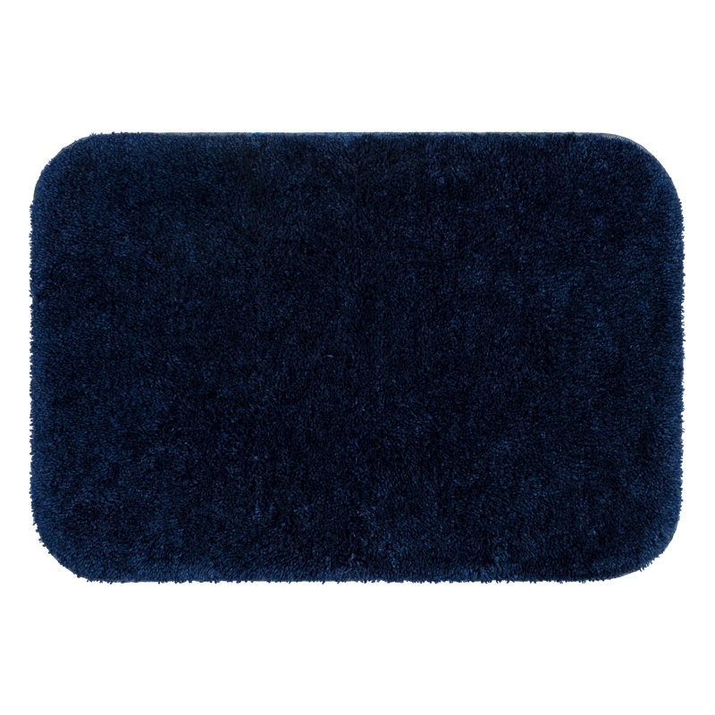 Galena Solid Polyester Machine Washable Non Slip Bath Rug, 17" W x 24" L, Navy