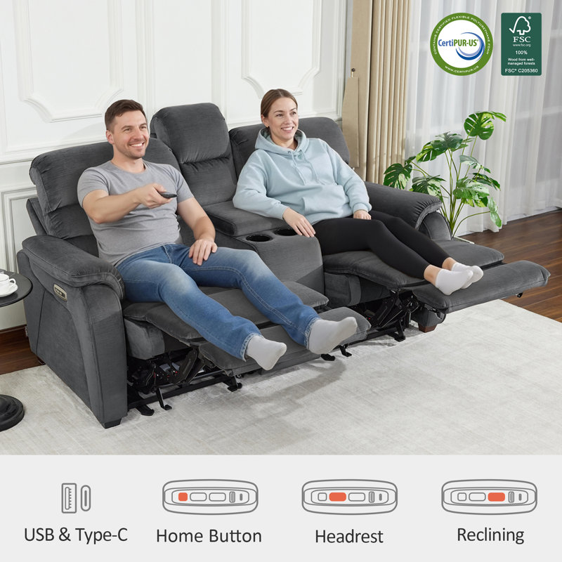 Causeuse inclinable électrique avec console Zero, Gris foncé