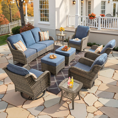 Cracraft 9-piece All-weather Wicker Patio Furniture Set With Swivel Rocker Chairs, Deep Seating Sofa & Ottomans For Backyard, Patio & Poolside
