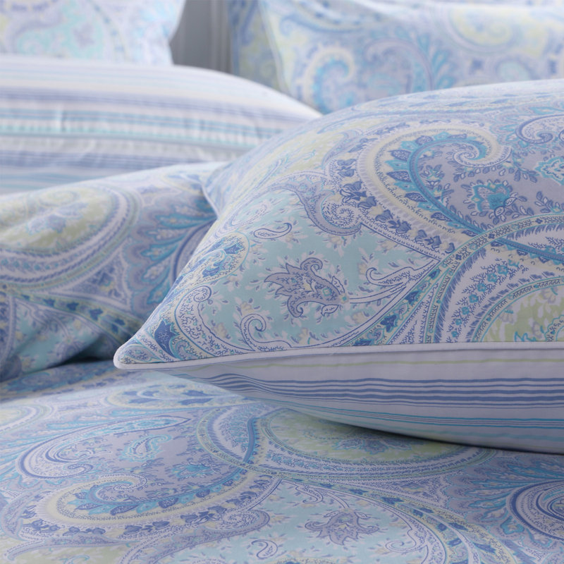  Ensemble de housse de couette en coton 800 fils, ensemble de literie à motif de damas bohème bleu classique et luxueux de 3 pièces, housse de courtepointe douce et respirante et agréable pour la peau, motif botanique esthétique pour l'Action de grâce et cadeau de Noël