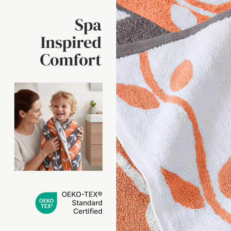 Modern Threads Organic Vines 6-Piece Yarn Dyed Jacquard & Solid Towel Set – 100% Cotton, Quick Dry & Absorbent Bath, Hand & Washcloths