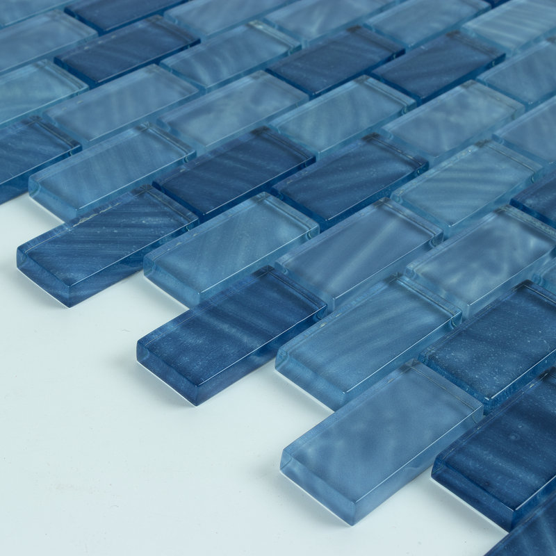 Impressions 1" x 2" Straight Edge Glass Mosaic Tile, Ocean Wave
